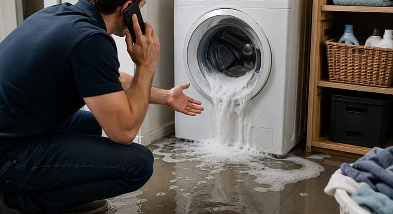 Laveuse qui déborde, urgence laveuse, réparation laveuse Québec, débordement lave-linge, problème laveuse