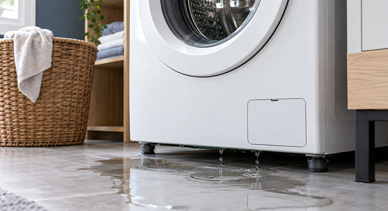 Laveuse qui fuit, fuite laveuse, réparation laveuse, laveuse fuit par en dessous, problème laveuse, fuite d’eau laveuse, réparation électroménager
